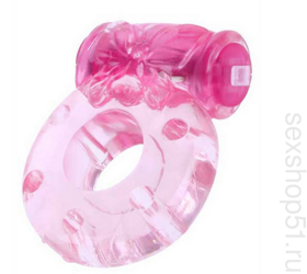 Кольцо «Бабочка» с мини-вибратором, розовое, 18х40 мм